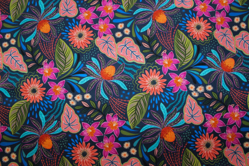 Designerbaumwollstoff Bahia Flora on dark blue (10 cm)